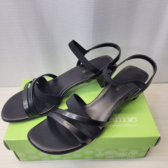 Madeline Stuart Scrabble Black Strappy Heeled Sandals, 9 - Picture 1 of 11